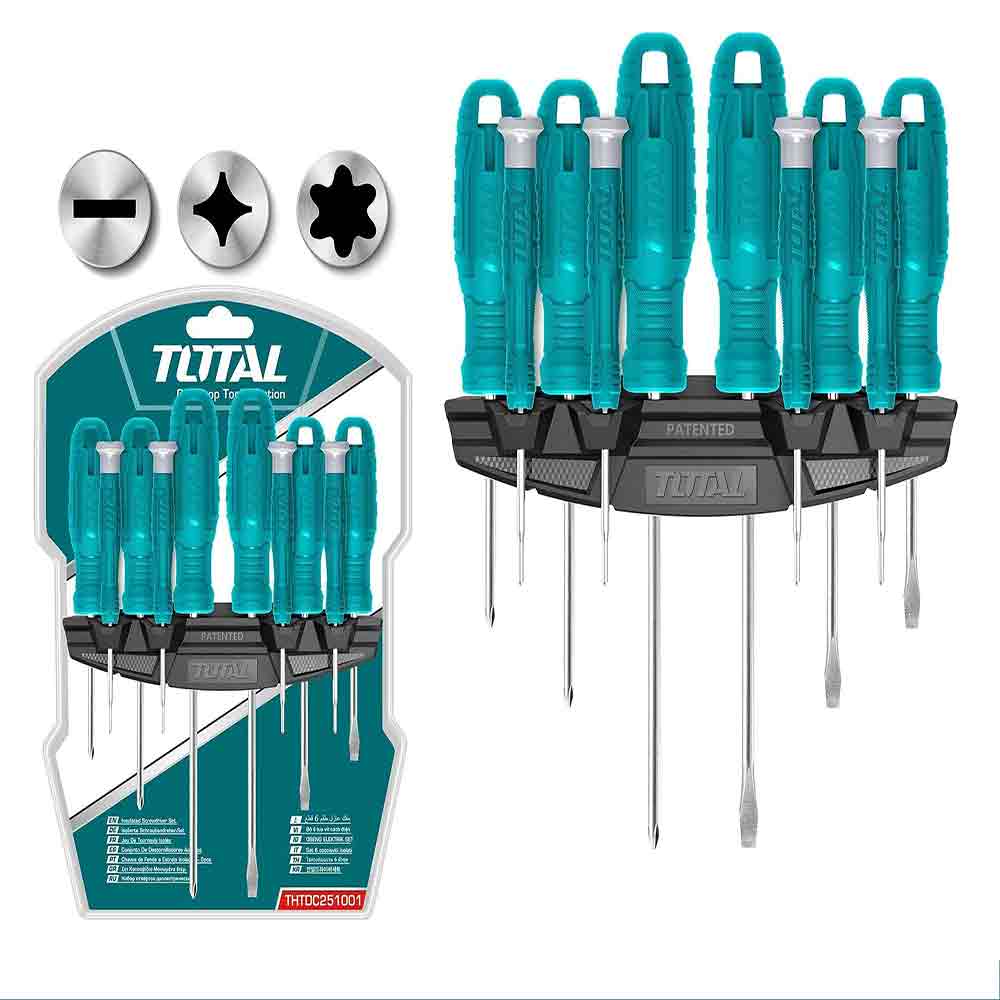 طقم مفك توتال 10 قطع (4 صليبة+4 عادة+2 نجمه)THTDC251001 - Tools Egypt